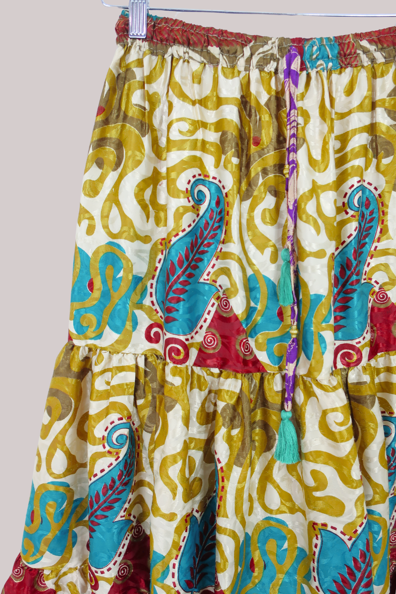 Rosie Midi Skirt in Olive, Teal & Garnet - Free Size