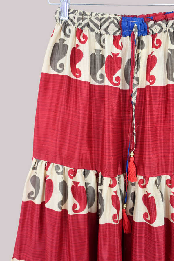 Rosie Midi Skirt in Poker Red Stripe - Free Size