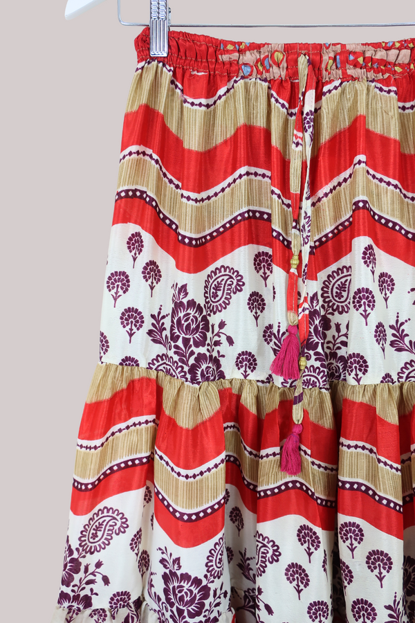 Rosie Midi Skirt in Scarlet Floral Stripe - Free Size