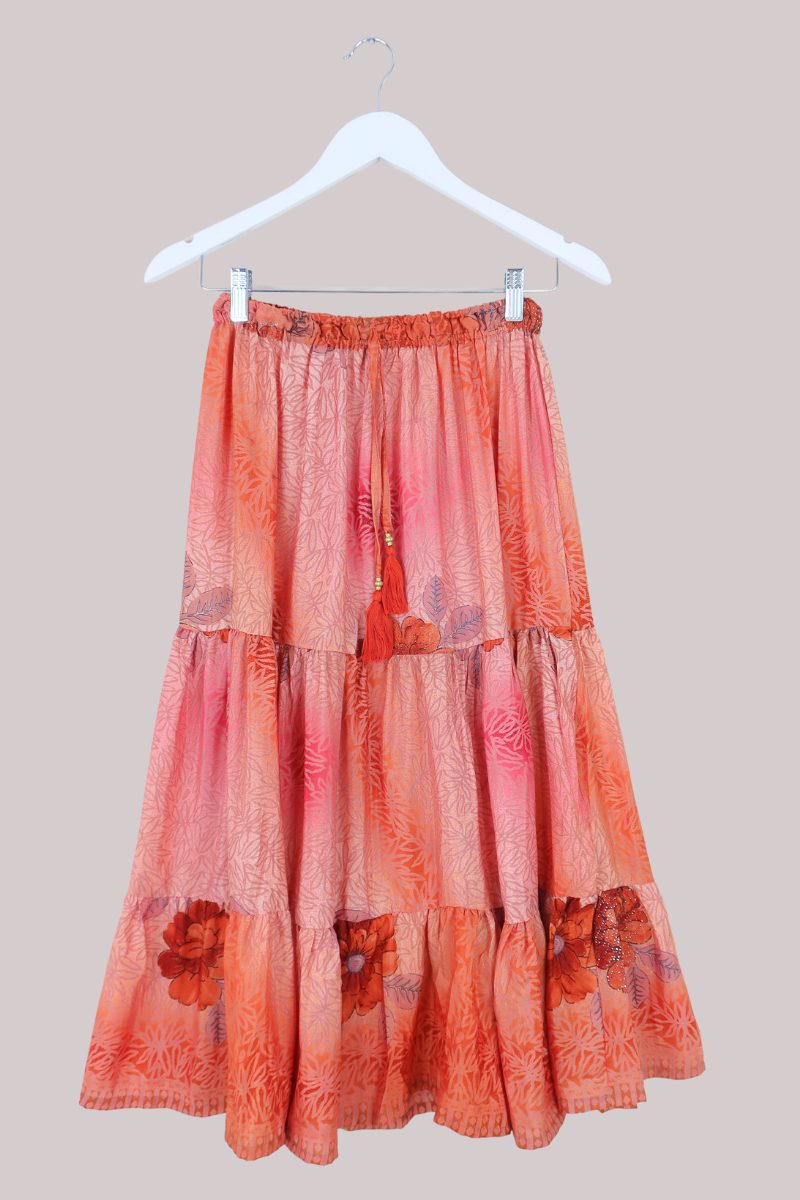 Rosie Midi Skirt in Sunset Peach Florals - Free Size