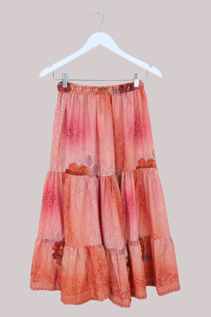 Rosie Midi Skirt in Sunset Peach Florals - Free Size