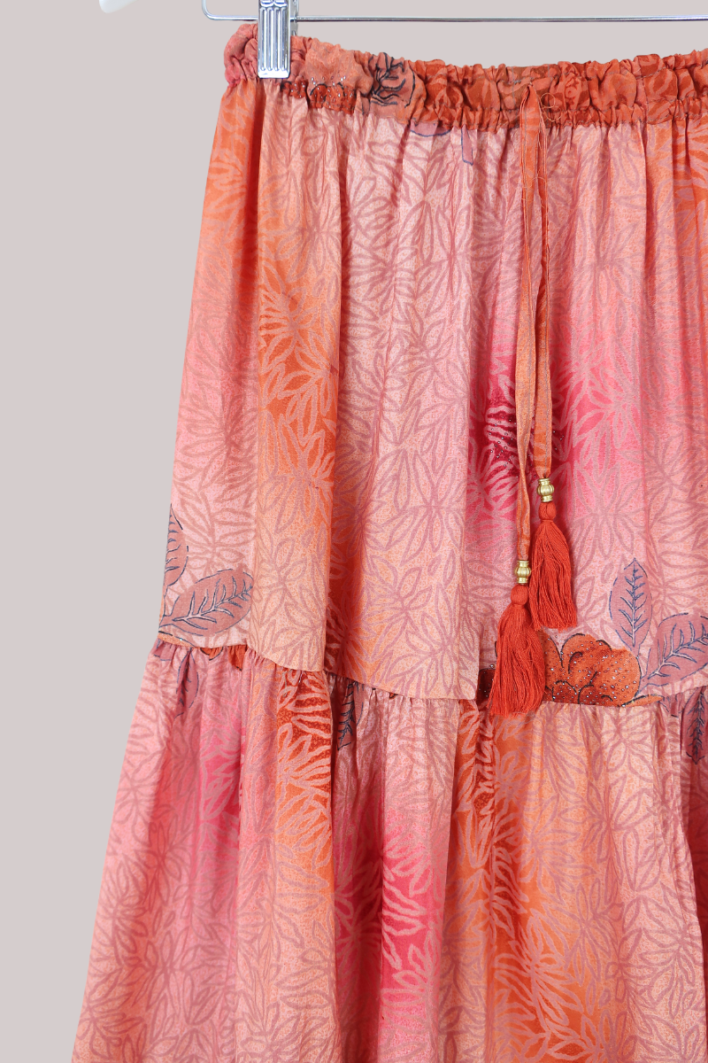 Rosie Midi Skirt in Sunset Peach Florals - Free Size