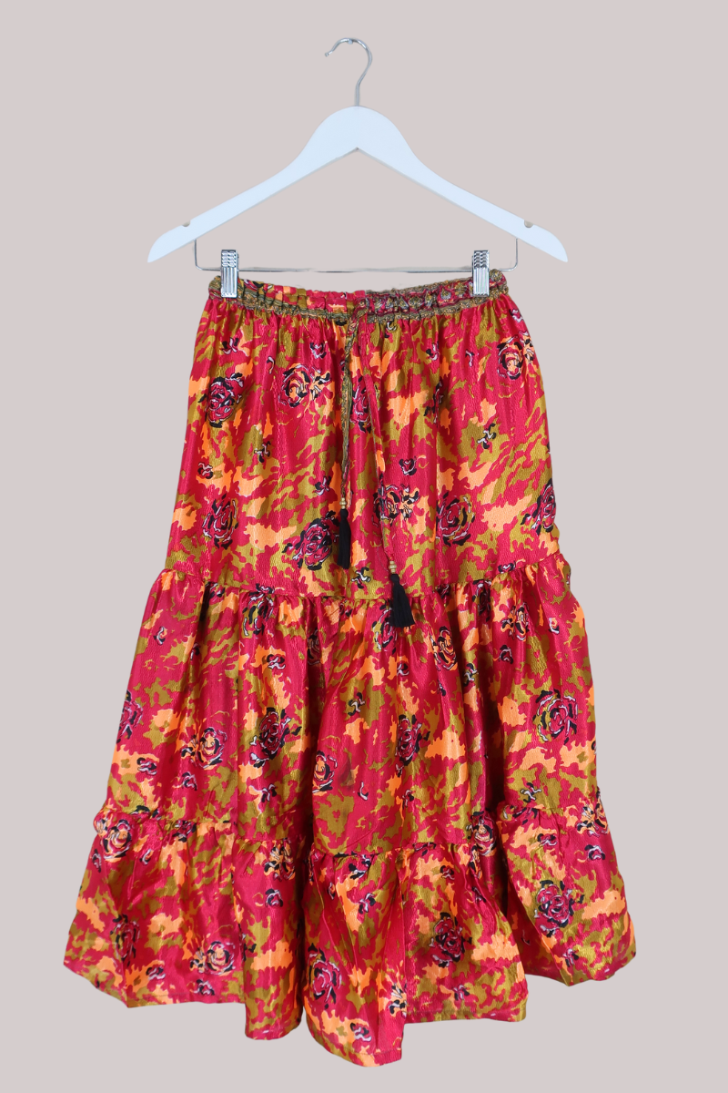 Rosie Midi Skirt in Abstract Desert Magenta - Free Size