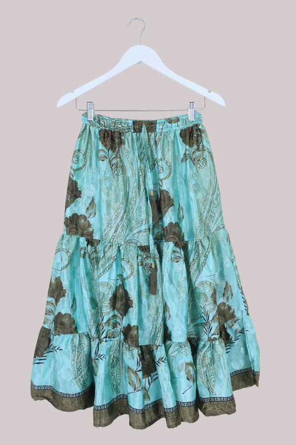 Rosie Midi Skirt in Crystal Blue Vintage Flowers - Free Size