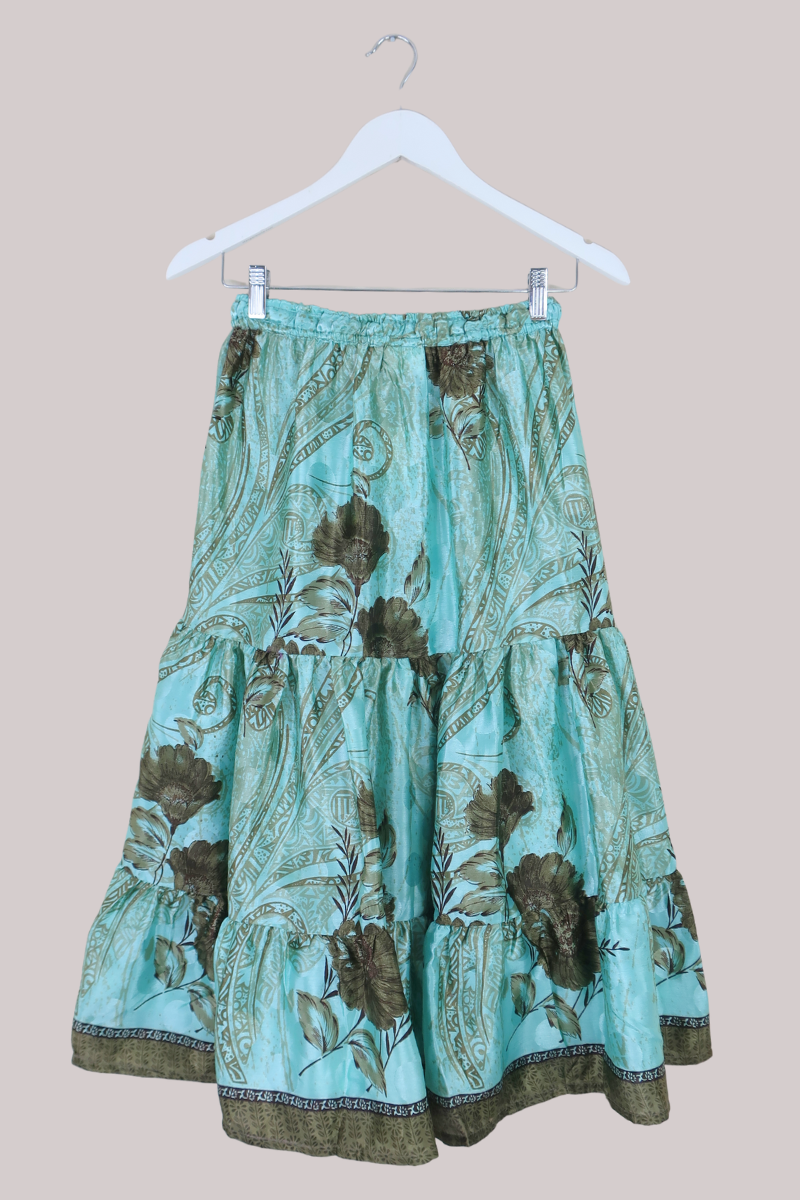 Rosie Midi Skirt in Crystal Blue Vintage Flowers - Free Size