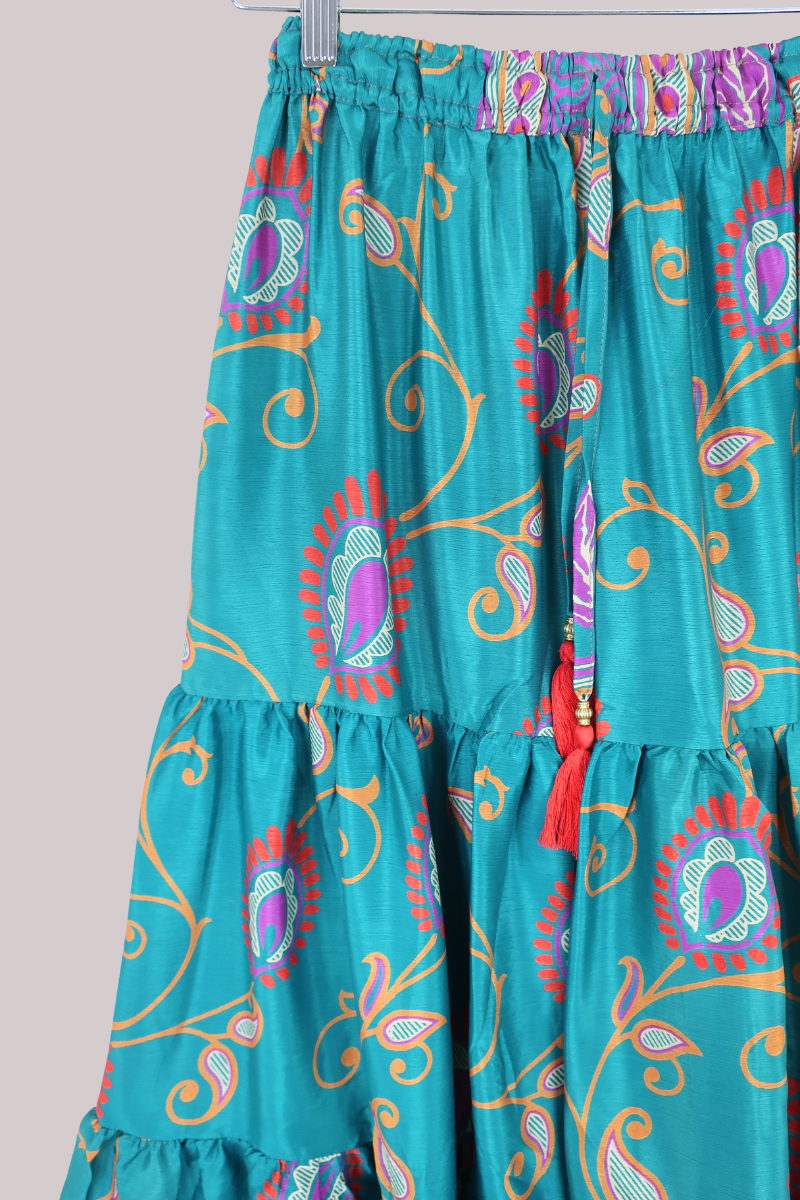 Rosie Midi Skirt in Vibrant Teal Paisley - Free Size