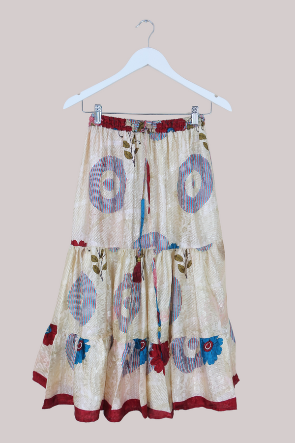 Rosie Midi Skirt in Champagne & Scarlet - Free Size