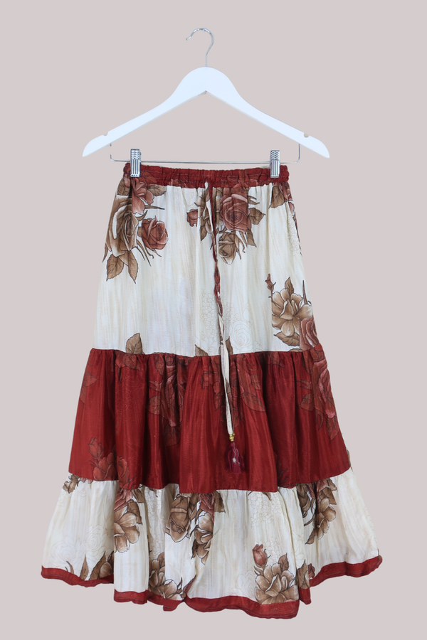 Rosie Midi Skirt in Ivory & Merlot Vintage Roses - Free Size