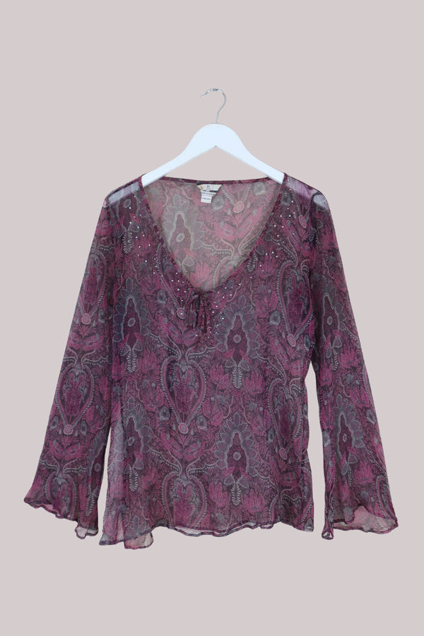 Vintage Top - Sheer Mulberry Florals - Size L/XL