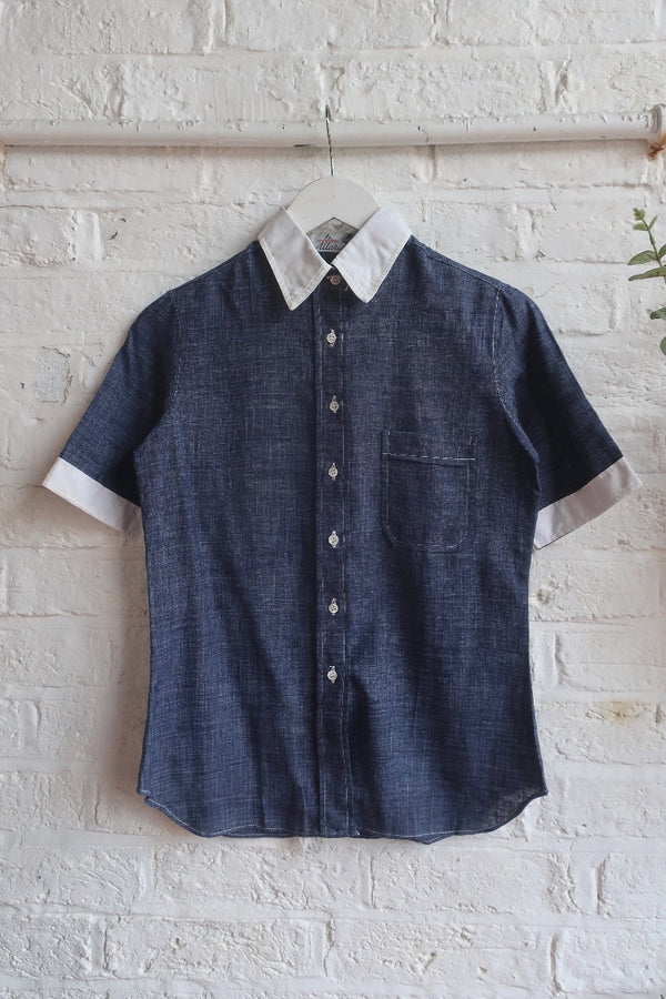 Vintage Shirt - Indigo Weave Button Up - Size XS by All About Audrey