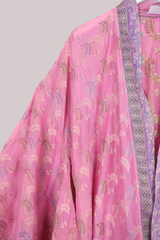 Lotus Embroidered Pure Silk Robe - Watercolour Pink Florals - Free Size