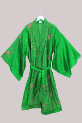 Lotus Embroidered Pure Silk Robe - Emerald Bronze Sequin - Free Size