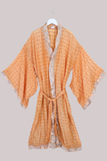 Lotus Embroidered Pure Silk Robe - Apricot Lavender Spritz - Free Size