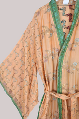 Lotus Embroidered Pure Silk Robe - Fiona Shimmering Floral - Free Size