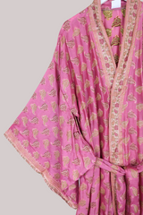 Lotus Embroidered Pure Silk Robe - Blush Pink Paisley - Free Size