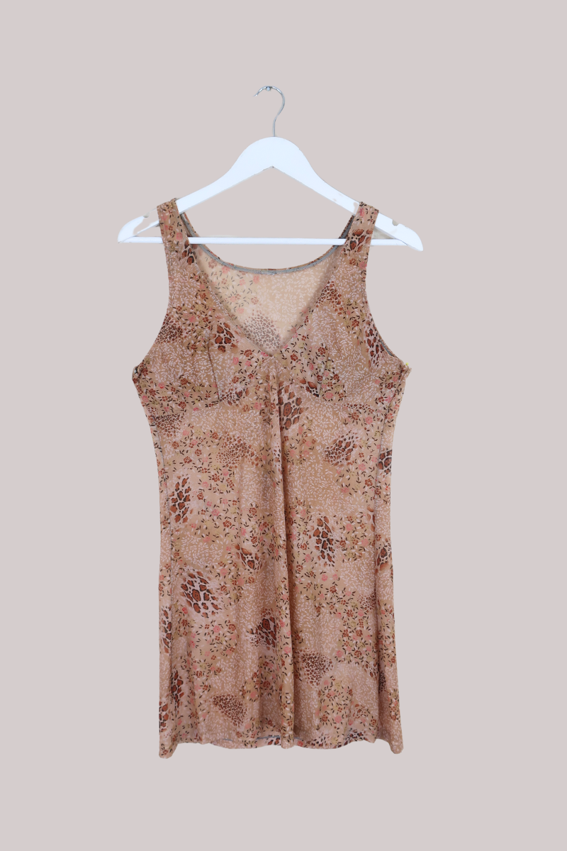 Vintage Mini Dress - Floral Leopard - Free Size
