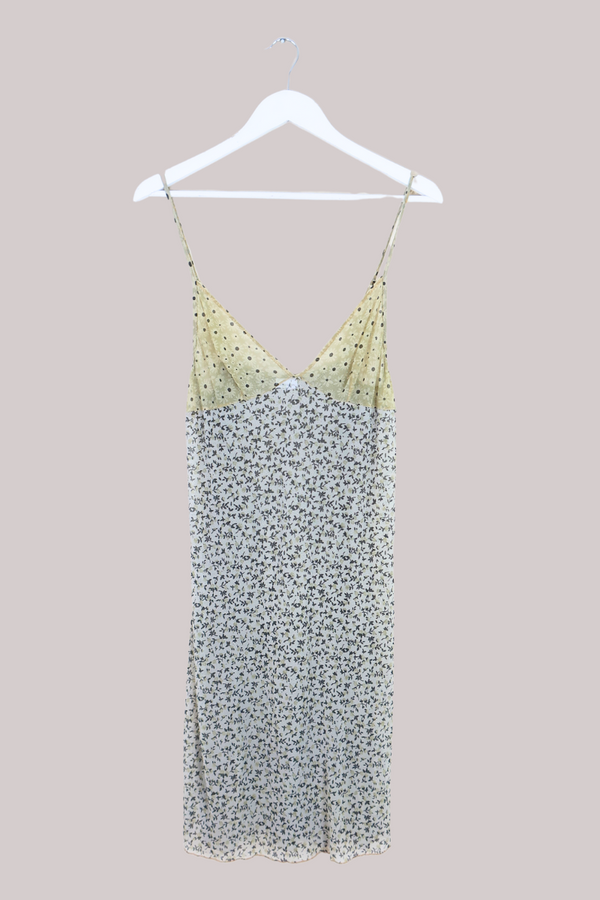 Vintage Dress - Olive Polka Floral - Free Size