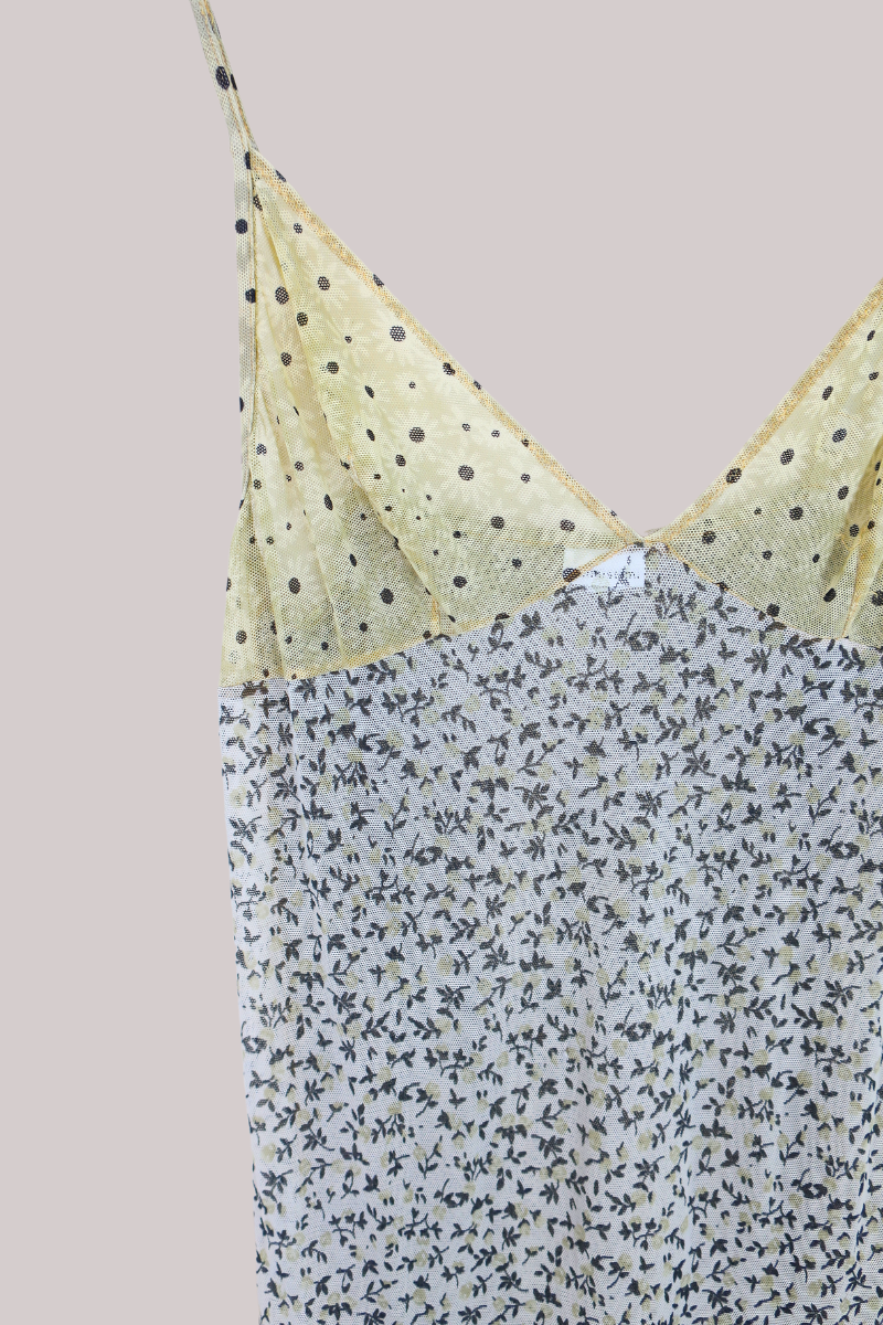 Vintage Dress - Olive Polka Floral - Free Size