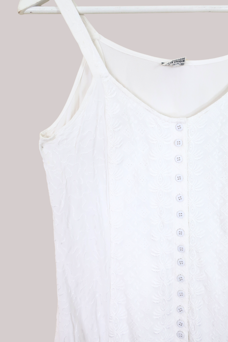 Vintage Indian Sundress - Ivory Embroidery - Size S by All About Audrey