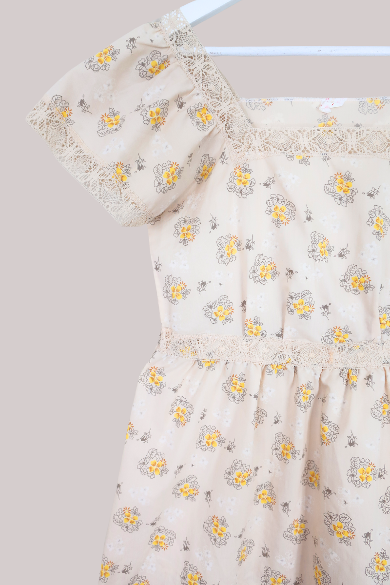Vintage Mini Prairie Dress - Pastel Yellow Wildflower - Size XXS by All About Audrey