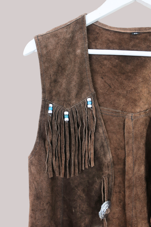 Vintage Waistcoat - Cocoa Feathers - Free Size