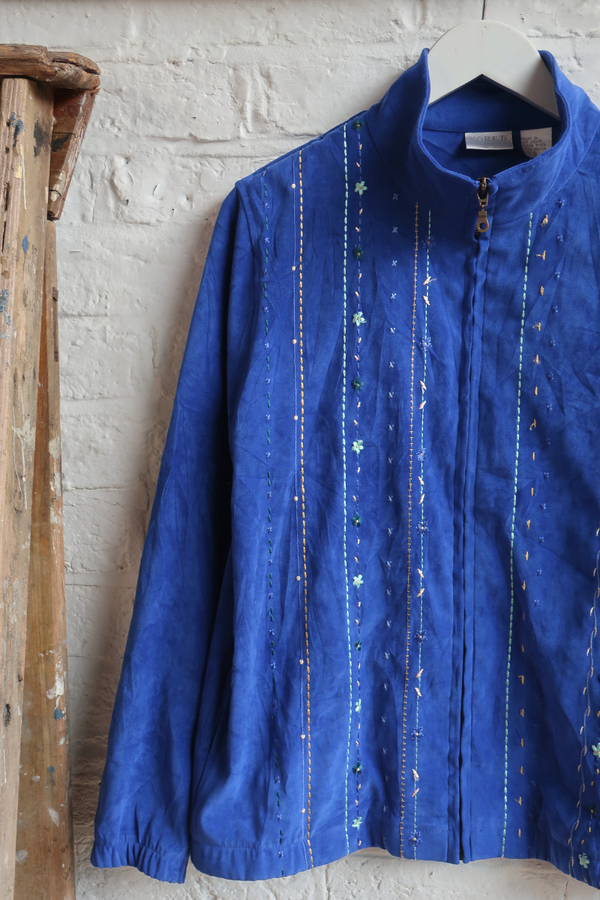 Vintage Coat - Cornflower Blue Suede - Size S
