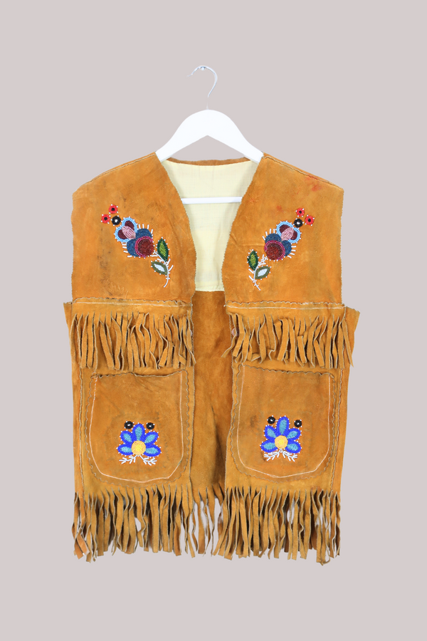 Vintage Waistcoat - Tan Flowers - Free Size