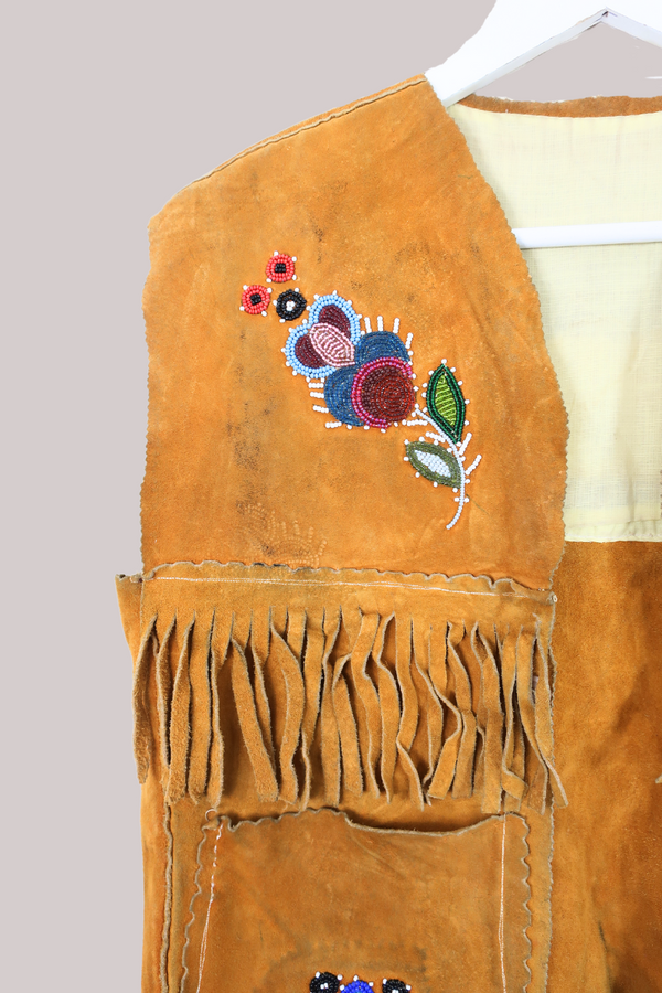 Vintage Waistcoat - Tan Flowers - Free Size