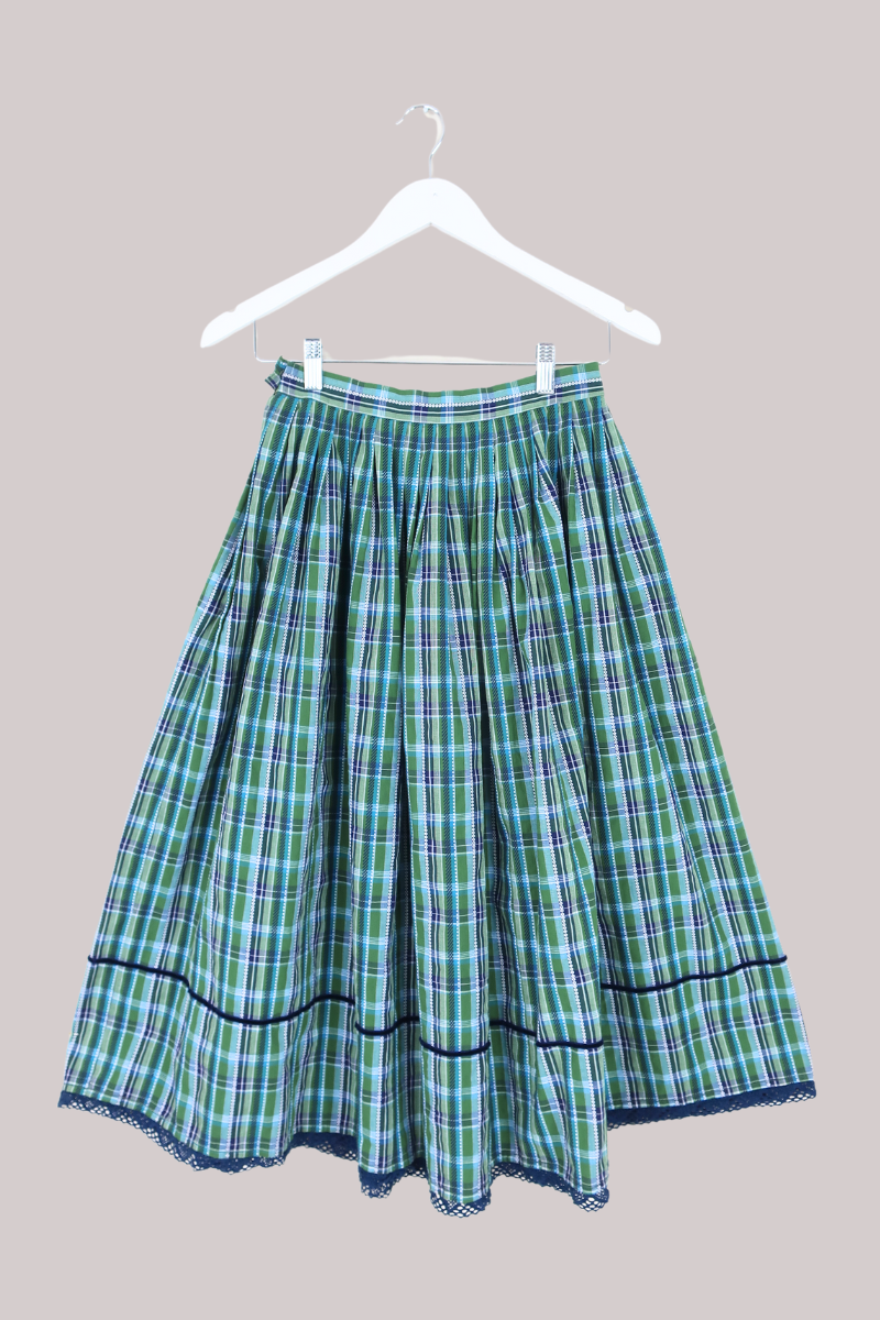Vintage Skirt - Tartan Blue Lace - Size XXS