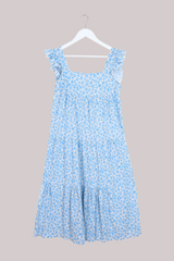 Vintage Tiered Sundress - Cornflower & Ivory Floral - Size S by All About Audrey