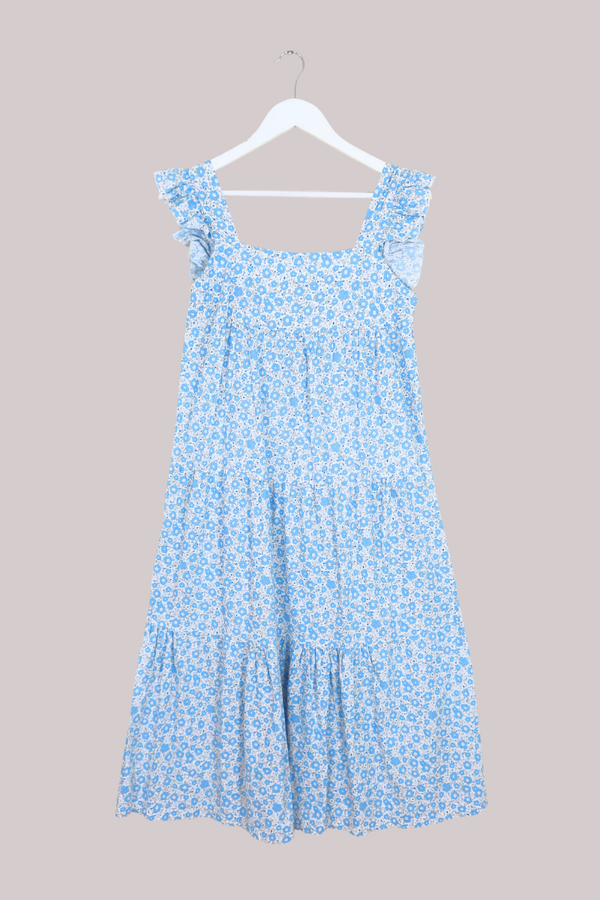 Vintage Tiered Sundress - Cornflower & Ivory Floral - Size S by All About Audrey