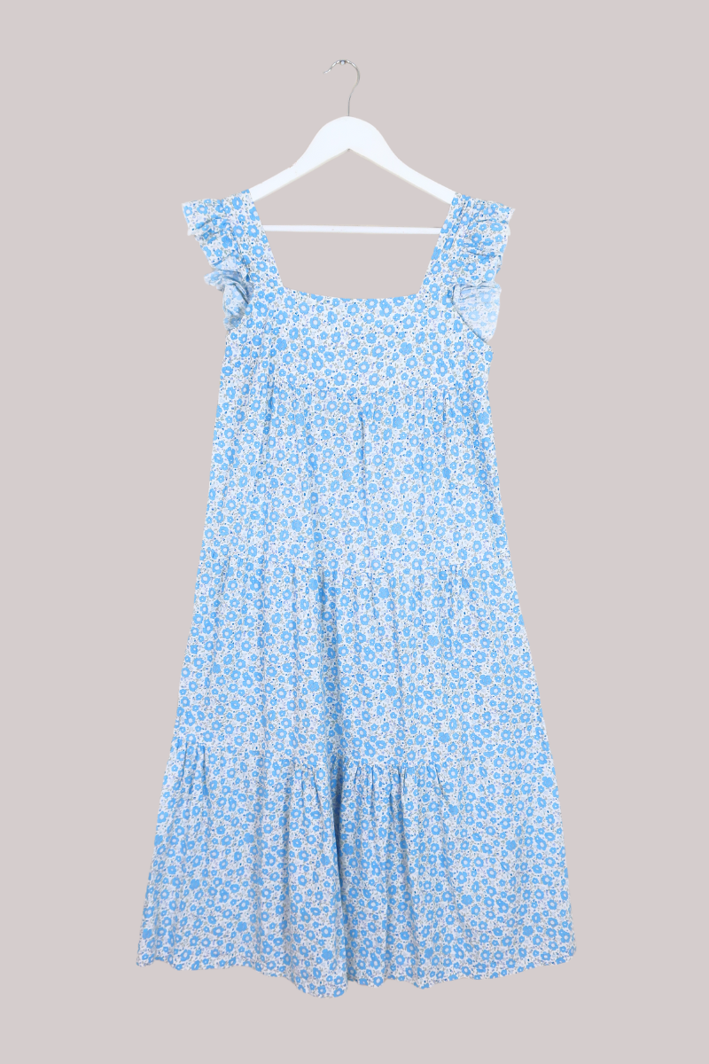 Vintage Tiered Sundress - Cornflower & Ivory Floral - Size S by All About Audrey