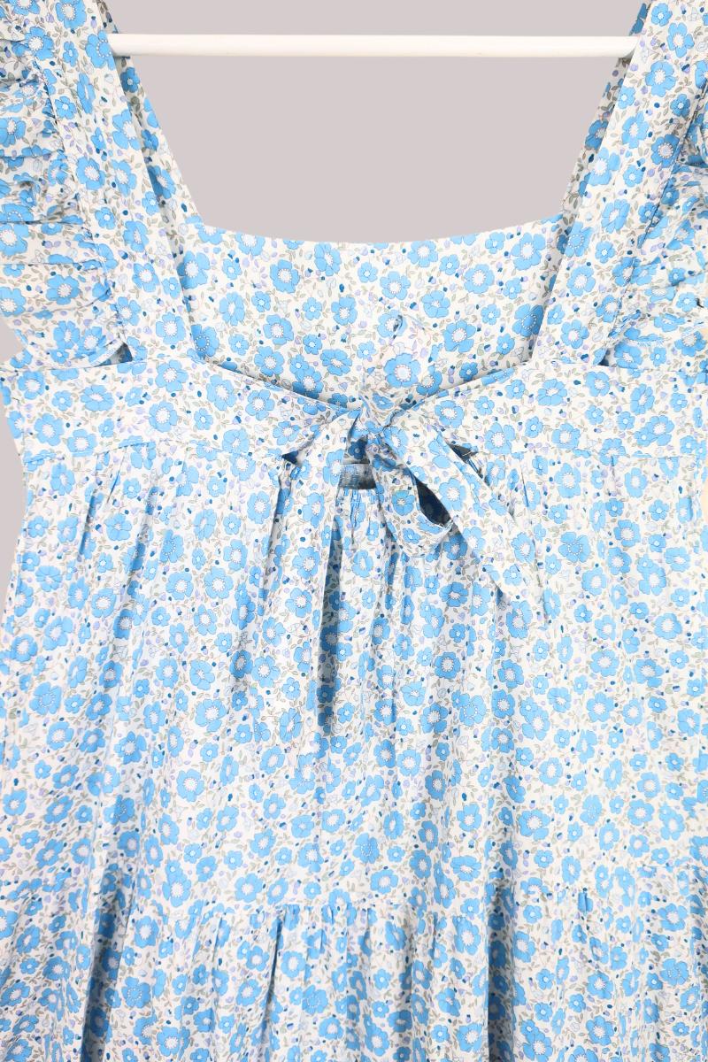Vintage Tiered Sundress - Cornflower & Ivory Floral - Size S by All About Audrey
