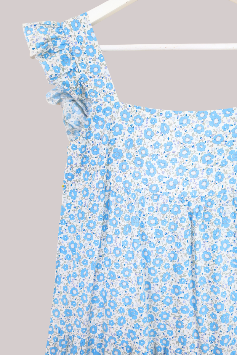 Vintage Tiered Sundress - Cornflower & Ivory Floral - Size S by All About Audrey