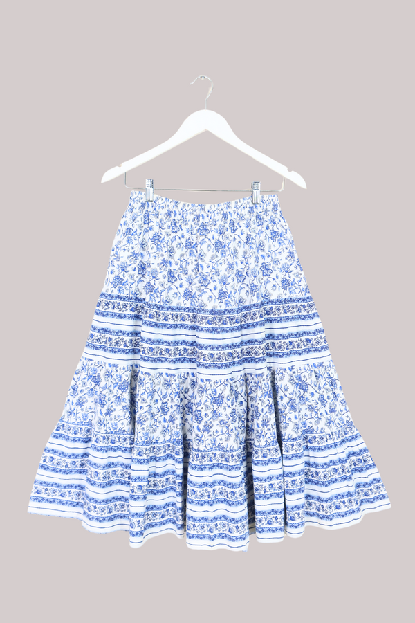 Vintage Skirt - Prairie Blue & White Border Floral - Free Size by All About Audrey