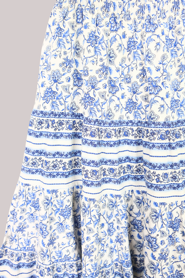 Vintage Skirt - Prairie Blue & White Border Floral - Free Size by All About Audrey