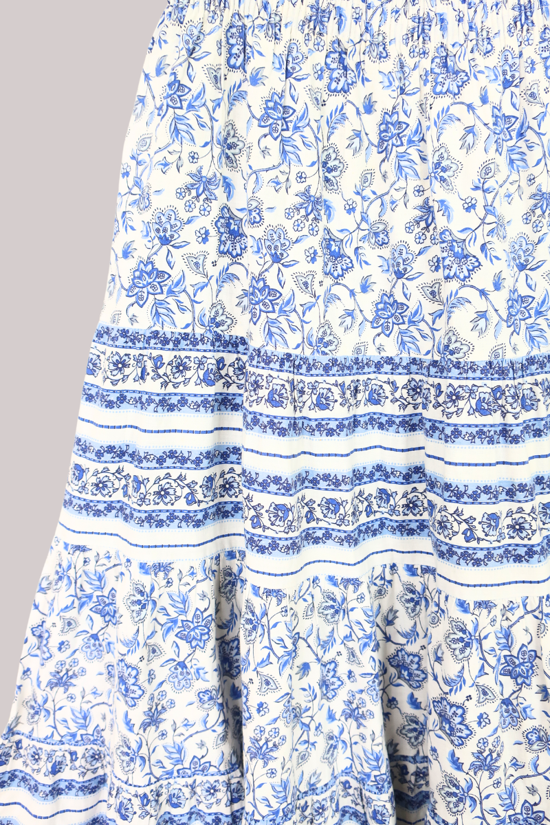 Vintage Skirt - Prairie Blue & White Border Floral - Free Size by All About Audrey