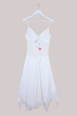 Vintage 90s Handkerchief Sundress - White Floral Embroidered - Size S by All About Audrey