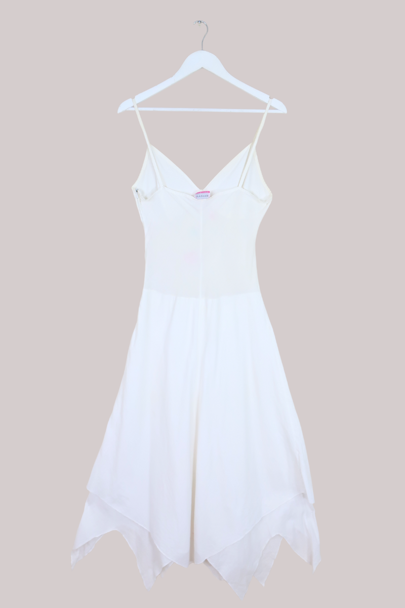Vintage 90s Handkerchief Sundress - White Floral Embroidered - Size S by All About Audrey