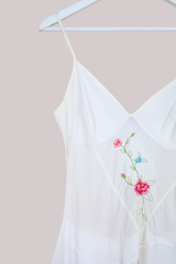 Vintage 90s Handkerchief Sundress - White Floral Embroidered - Size S by All About Audrey
