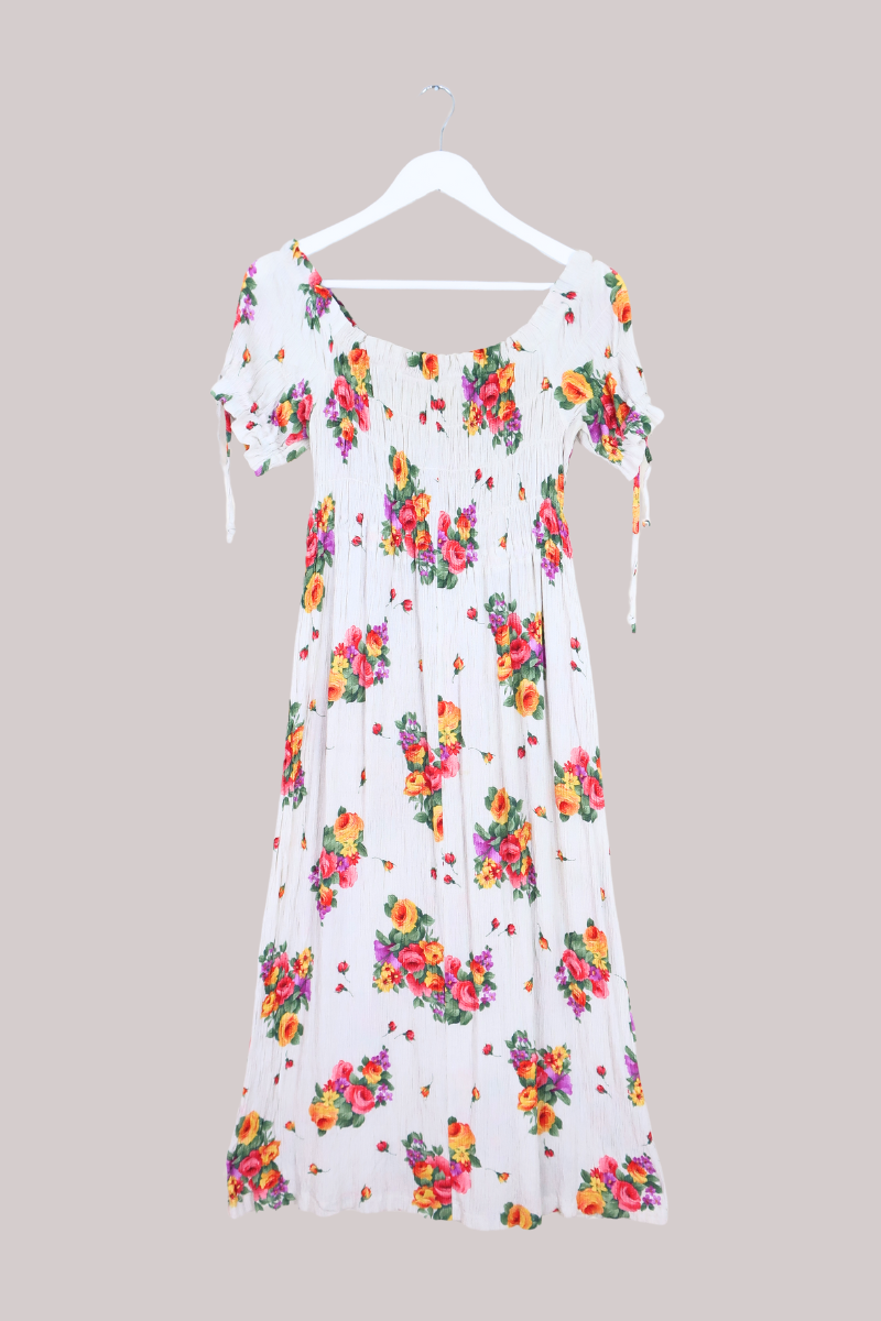 Vintage Bardot Dress - Almond Colourful Roses - Size XS-S/M by All About Audrey
