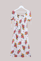 Vintage Bardot Dress - Almond Colourful Roses - Size XS-S/M by All About Audrey