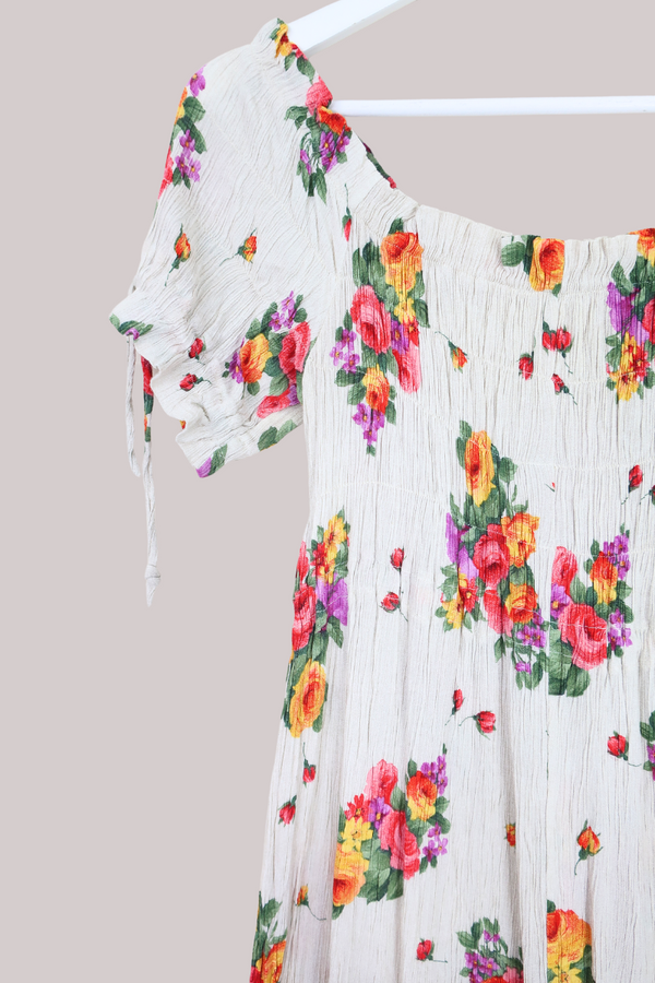 Vintage Bardot Dress - Almond Colourful Roses - Size XS-S/M by All About Audrey
