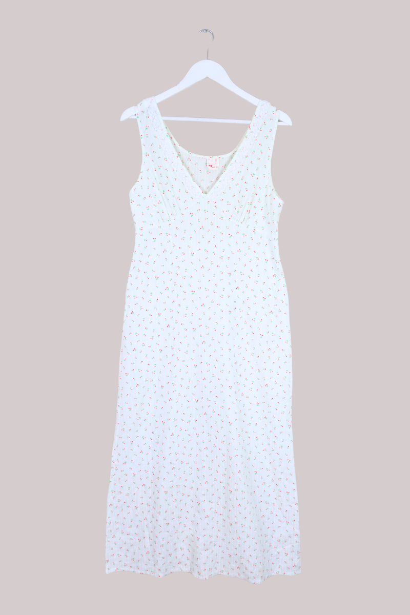 Vintage Maxi Dress - Ditsy Cherry Stripes - Size M by All About Audrey