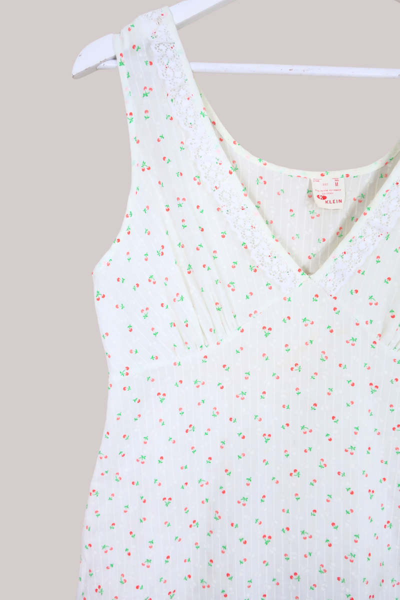 Vintage Maxi Dress - Ditsy Cherry Stripes - Size M by All About Audrey