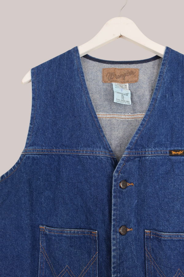 Vintage Navy Denim Wrangler Waistcoat - Size XL/XXL by All About Audrey