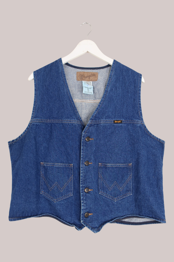 Vintage Navy Denim Wrangler Waistcoat - Size XL/XXL by All About Audrey