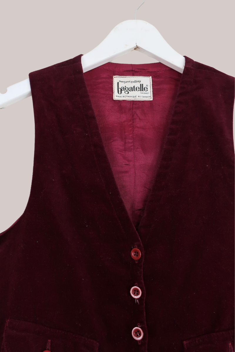 Vintage Burgundy Velvet Waistcoat - Size XXS by All About Audrey