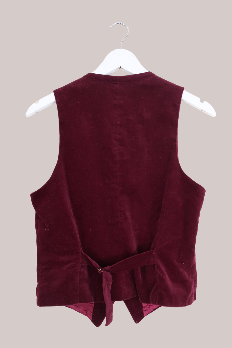 Vintage Burgundy Velvet Waistcoat - Size XXS by All About Audrey