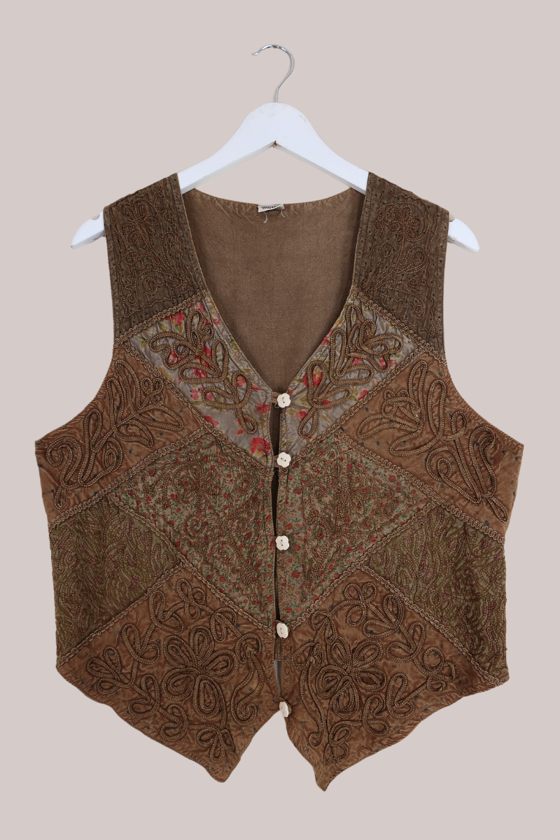 Vintage Embroidered Wildflower Patchwork Waistcoat - Size M by All About Audrey